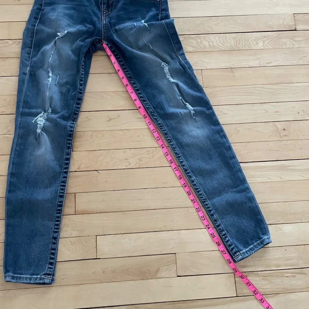 Y2K True Religion Low Rise Skinny Jeans Blue Distressed Size 28 Indie Sleaze